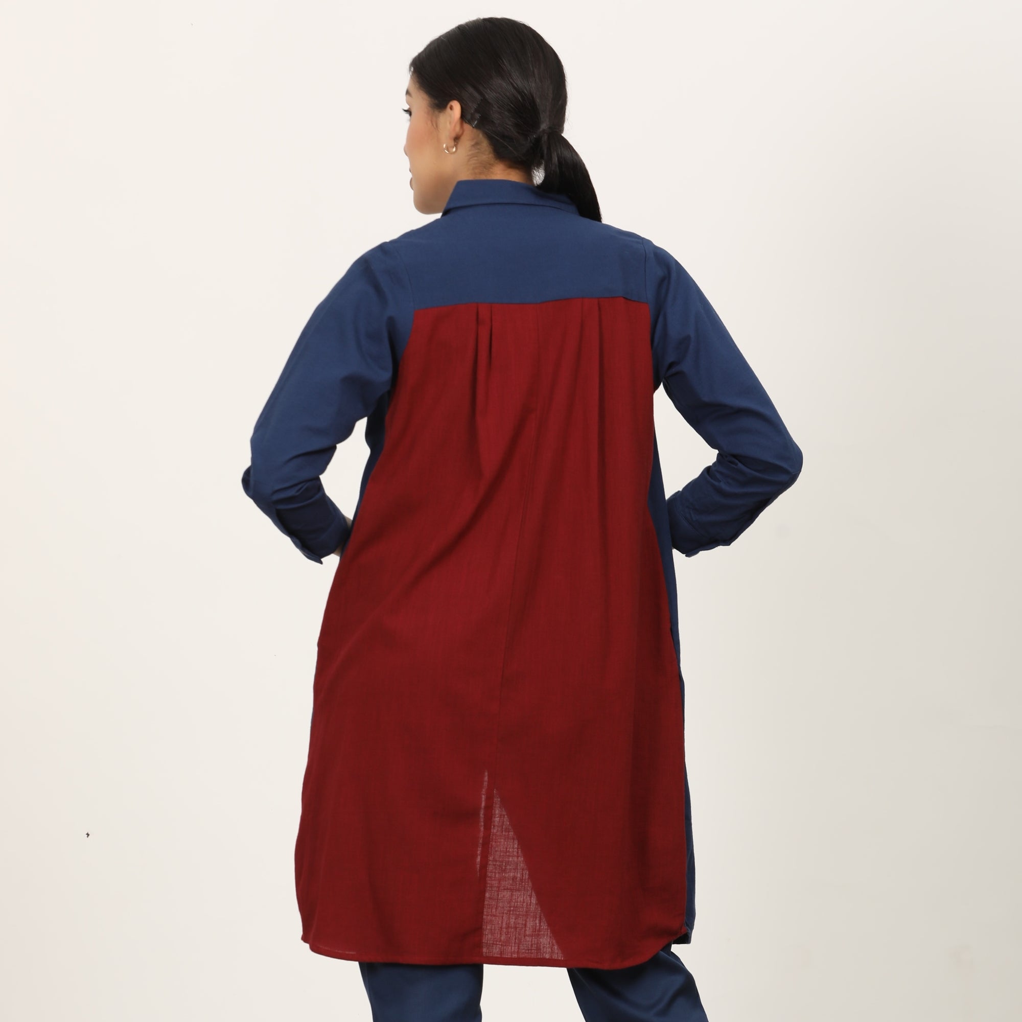 Sardaar Set Of 3 - Long Shirt, Inner & Pants  - Navy & Maroon