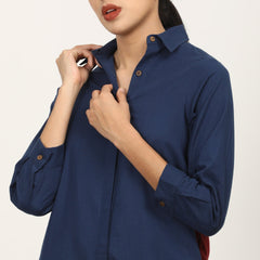 Sardaar Color Block Long Shirt - Navy & Maroon