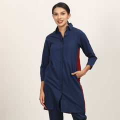 Sardaar Color Block Co-Ord Set Of 2 - Long Shirt & Pants - Navy & Maroon