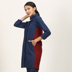 Sardaar Color Block Long Shirt - Navy & Maroon