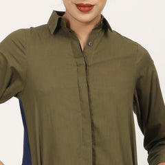 Sardaar Color Block Long Shirt - Olive & Navy