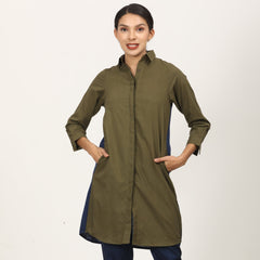 Sardaar Color Block Co-Ord Set Of 2 - Long Shirt & Pants - Olive & Navy