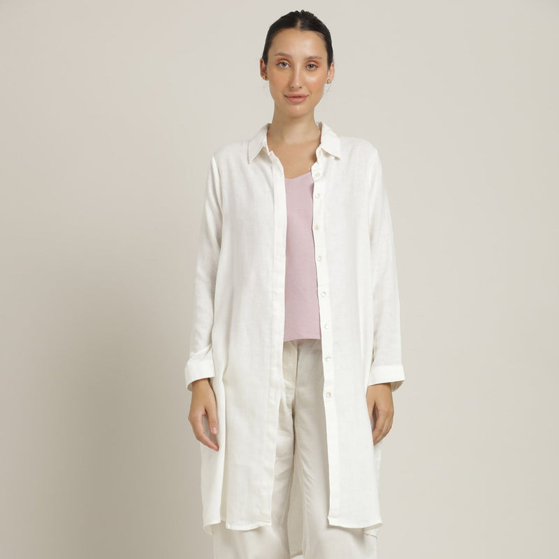 Sardaar Set Of 3 - Overlay, Slip Top & Barrel Leg Pants - Ecru & Pastel Pink