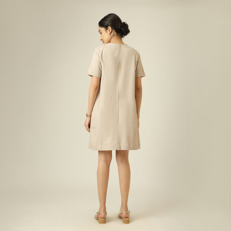 Elsie Front Pleat Dress - Greige