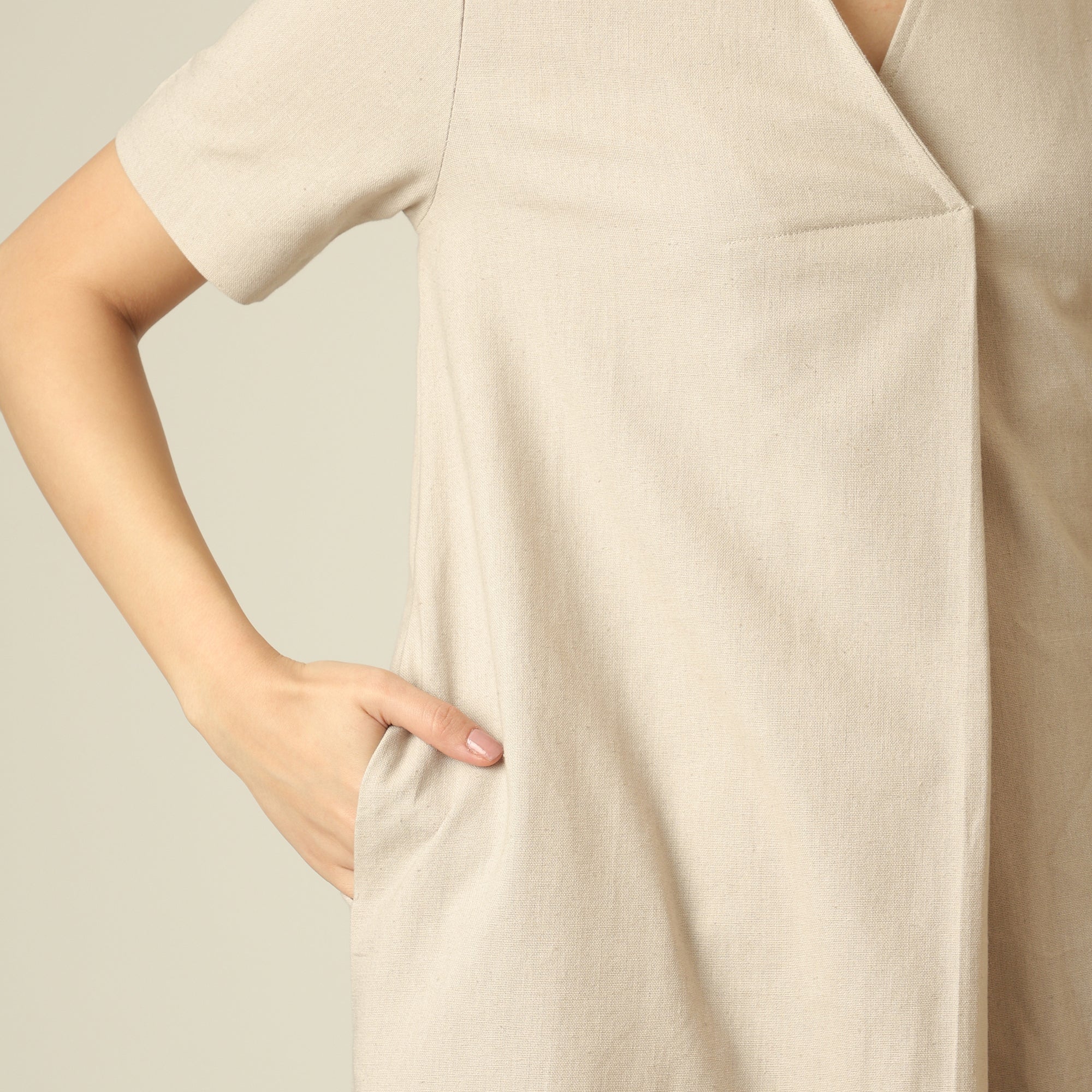 Elsie Front Pleat Dress - Greige