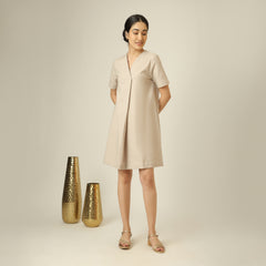 Elsie Front Pleat Dress - Greige