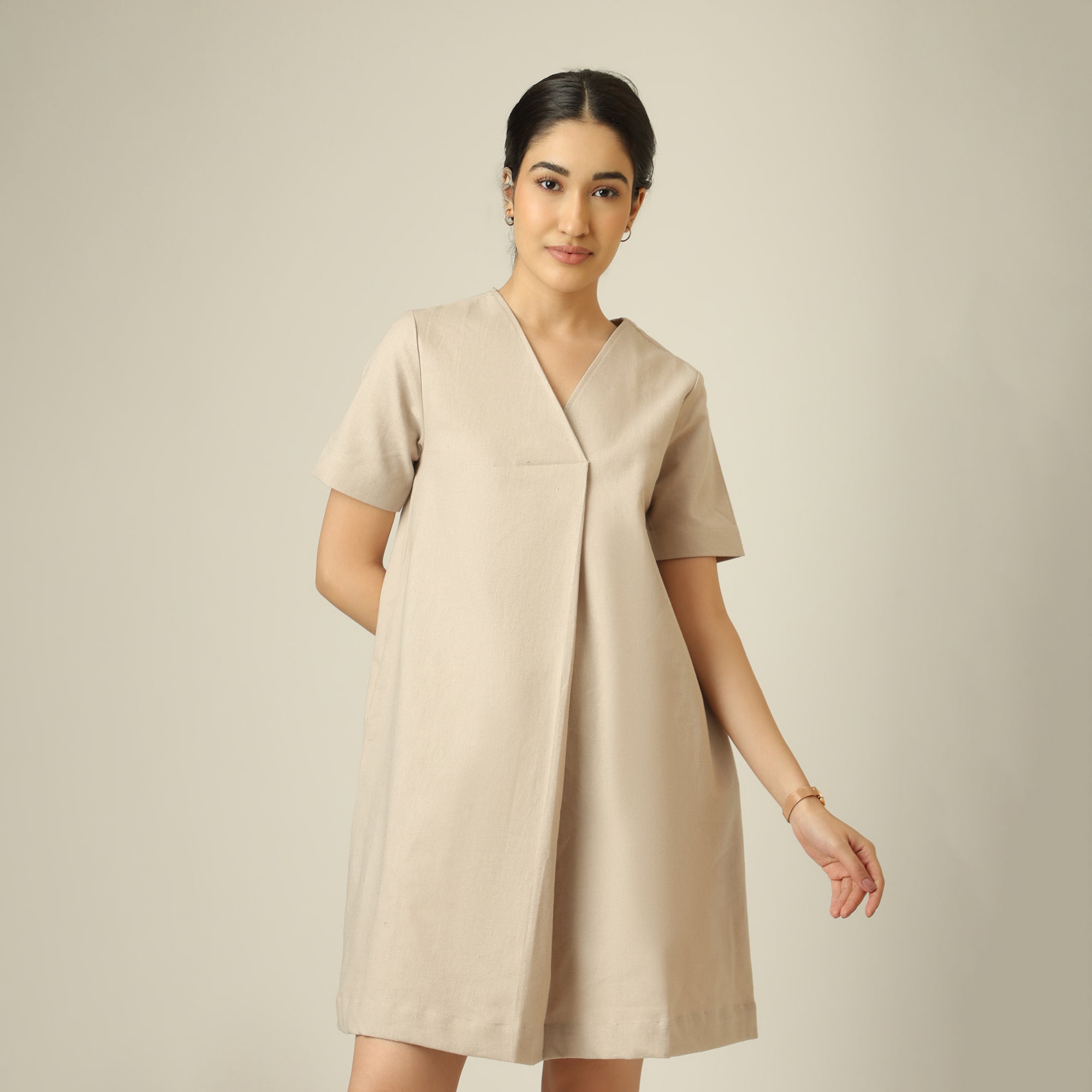 Elsie Front Pleat Dress - Greige