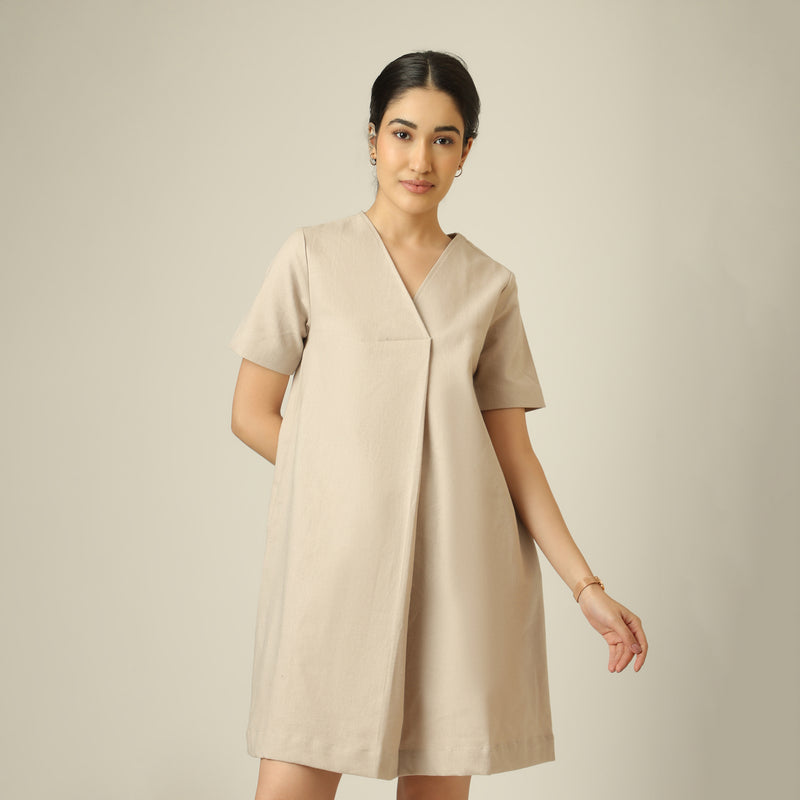 Elsie Front Pleat Dress - Greige