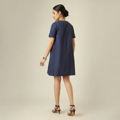 Elsie Front Pleat Dress - Navy Blue