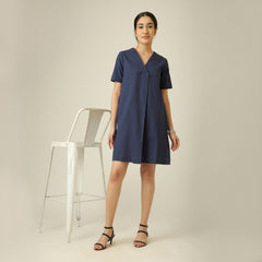 Elsie Front Pleat Dress - Navy Blue