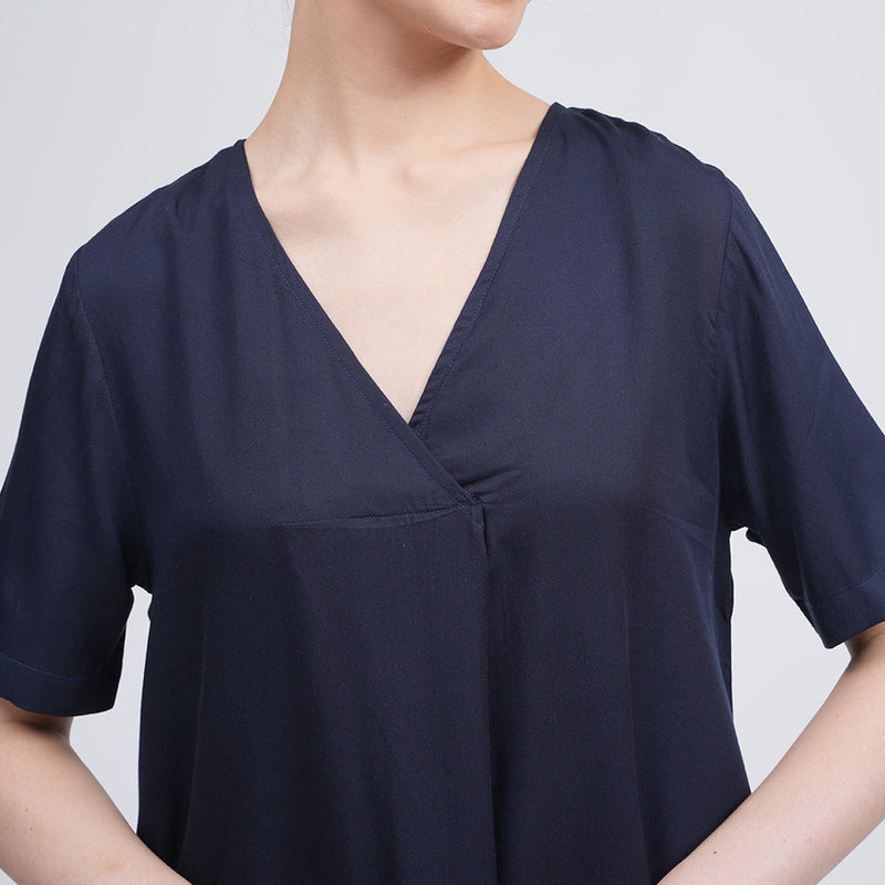 Elsie Front Pleat Dress - Navy