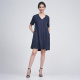 Elsie Front Pleat Dress - Navy