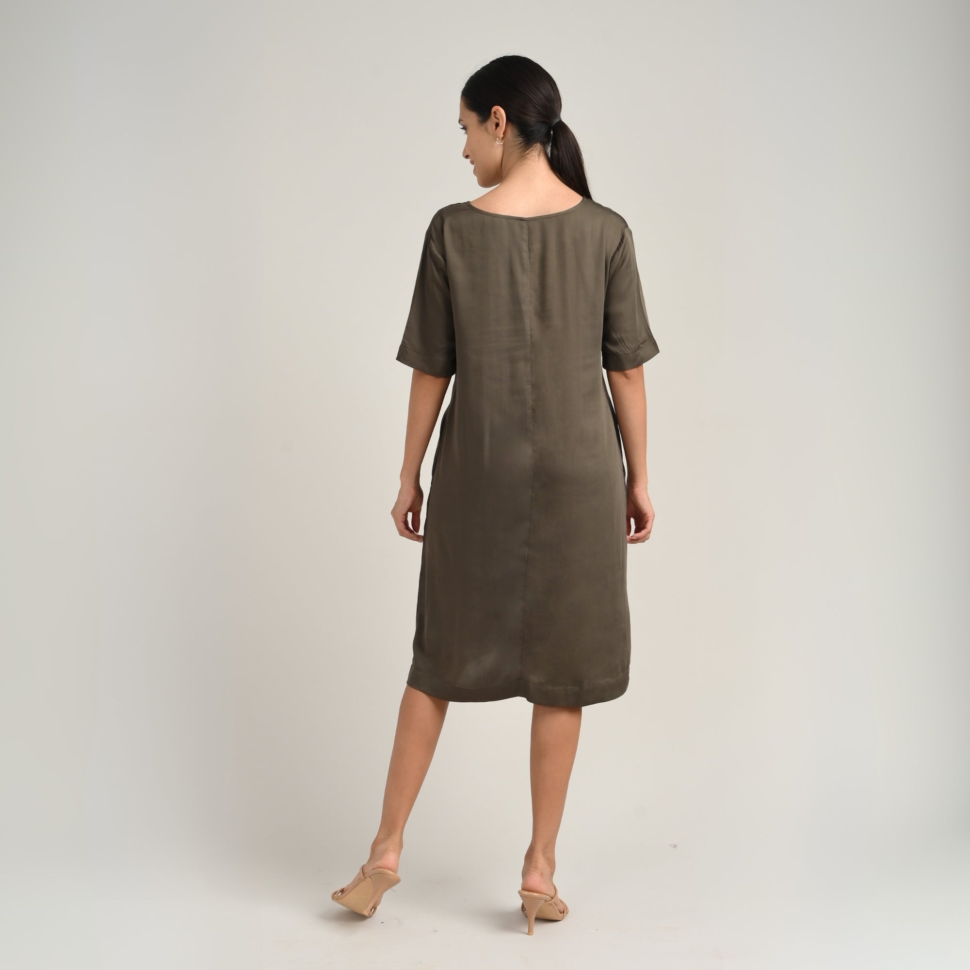 Elsie Front Pleat Dress - Olive Green