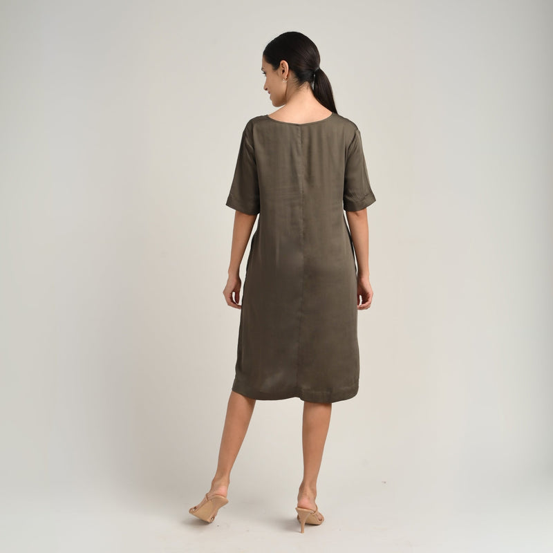 Elsie Front Pleat Dress - Olive Green