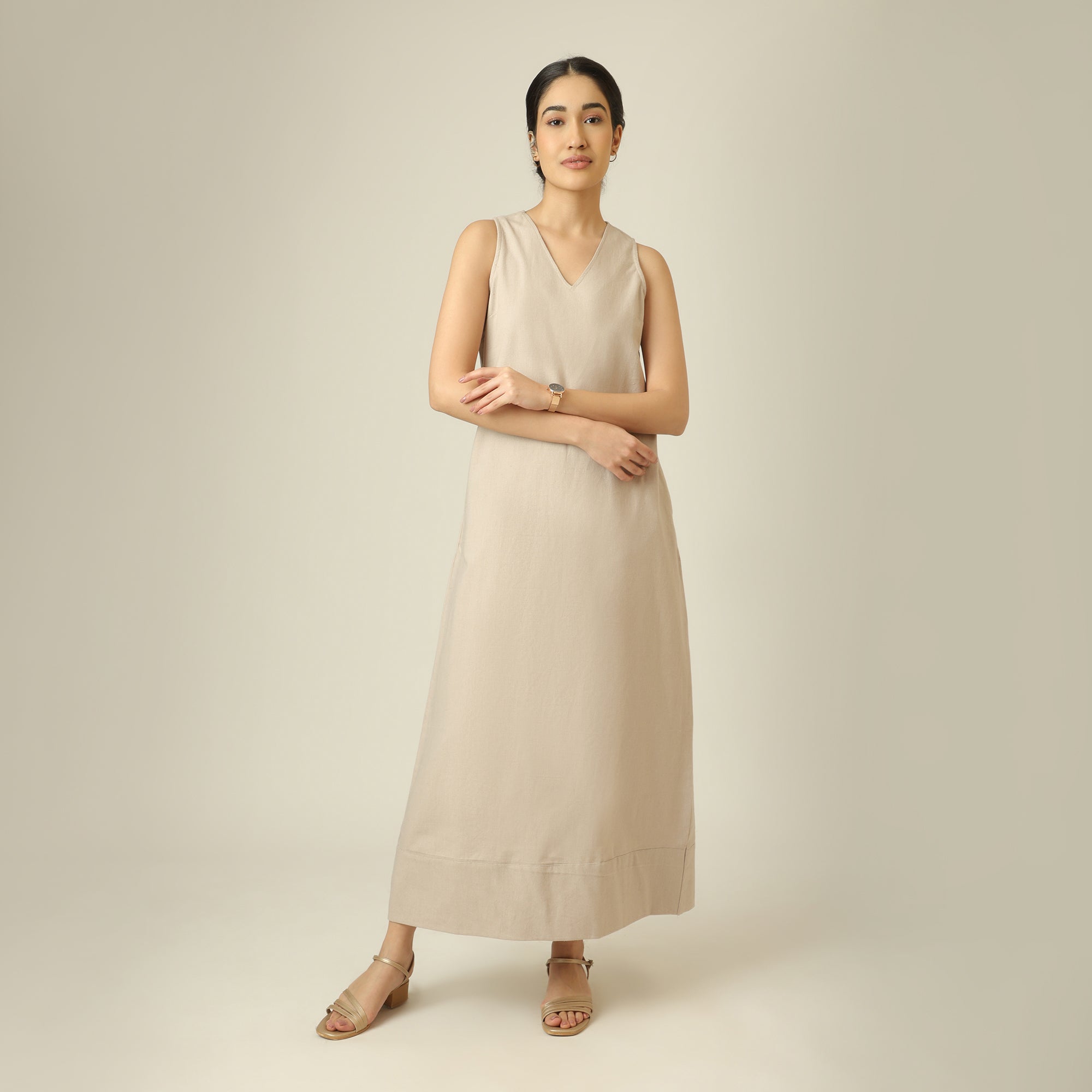 Mila Linen Maxi Dress - Greige