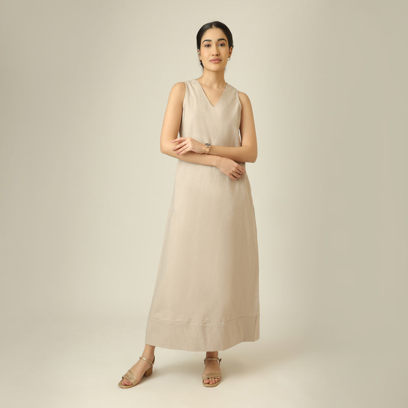 Mila Linen Maxi Dress - Greige