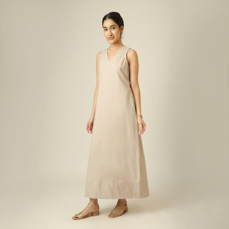 Mila Linen Maxi Dress - Greige
