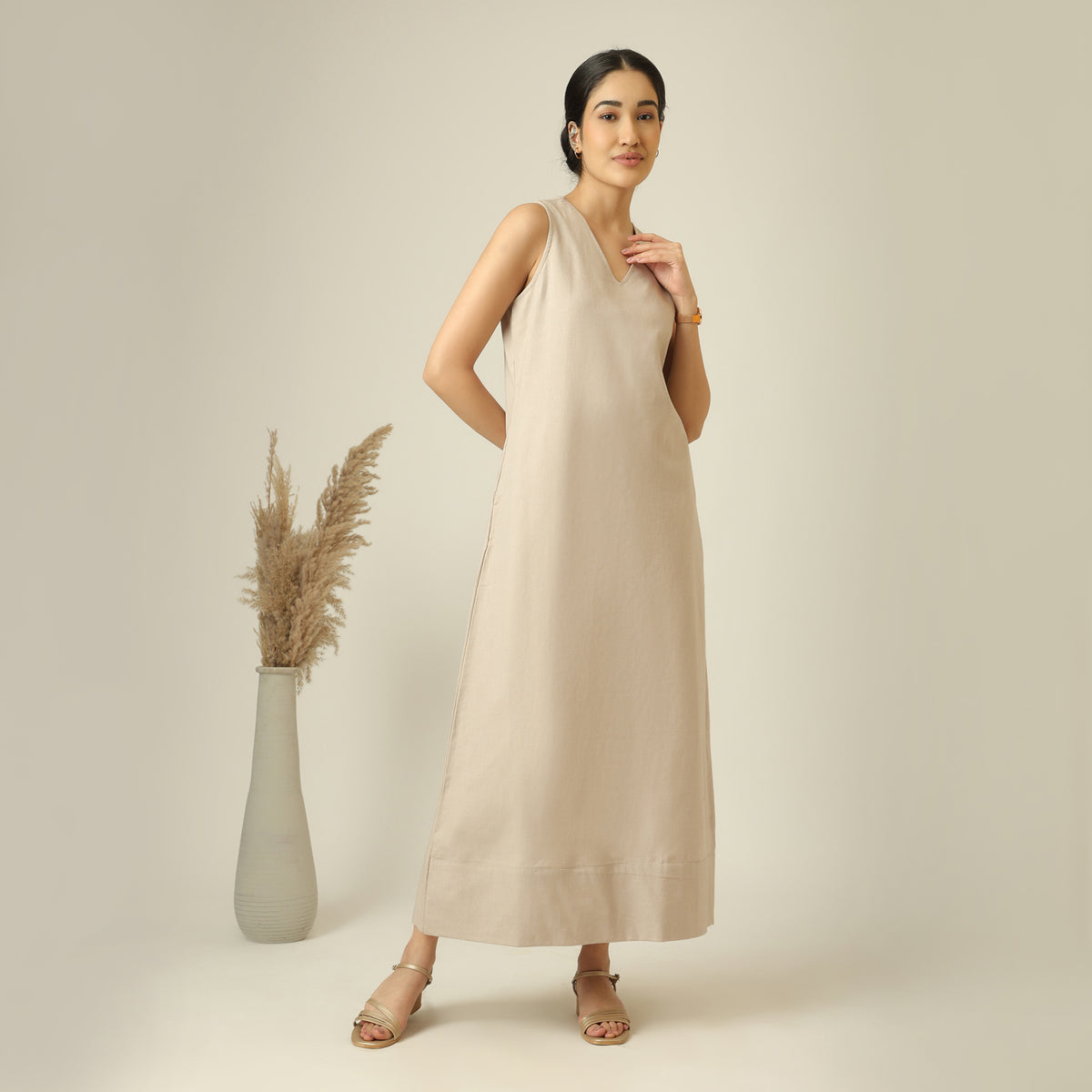 Mila Linen Maxi Dress - Greige