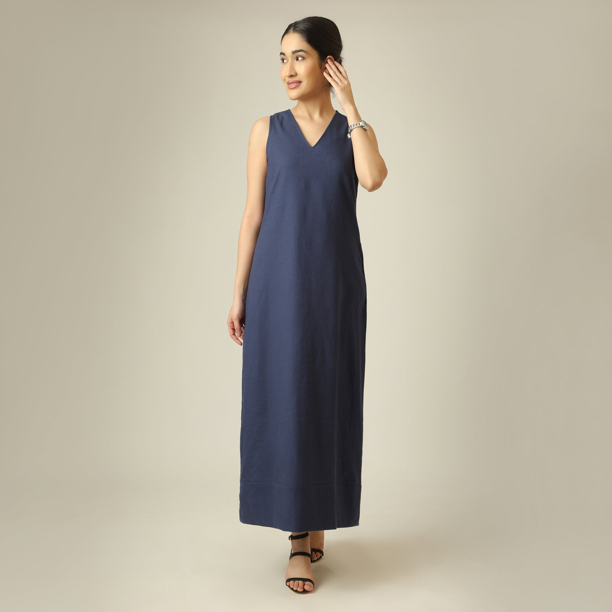 Mila Linen Maxi Dress - Navy Blue