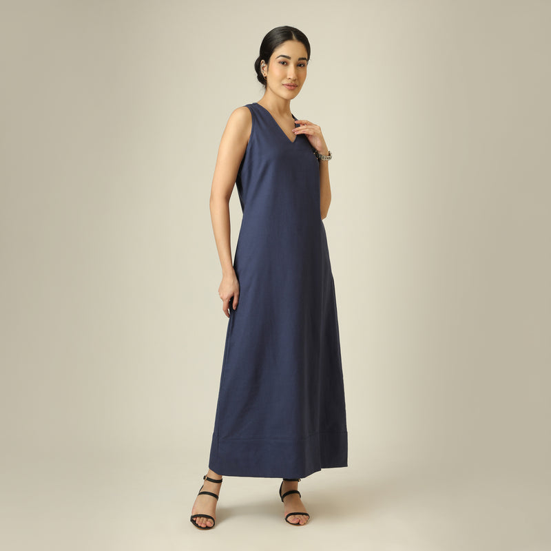 Mila Linen Maxi Dress - Navy Blue