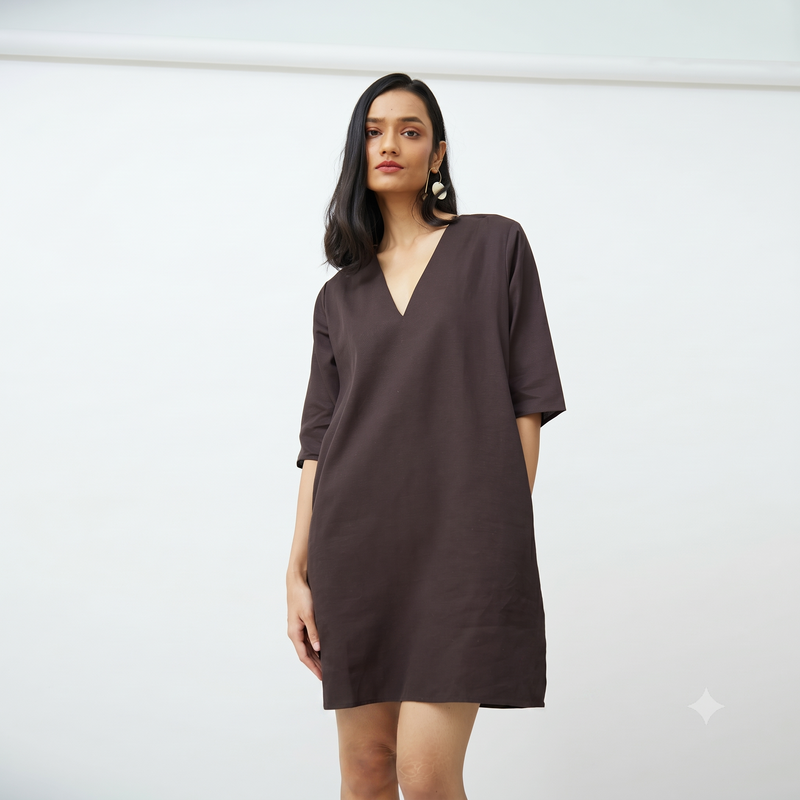 Sack V Dress - Coffee