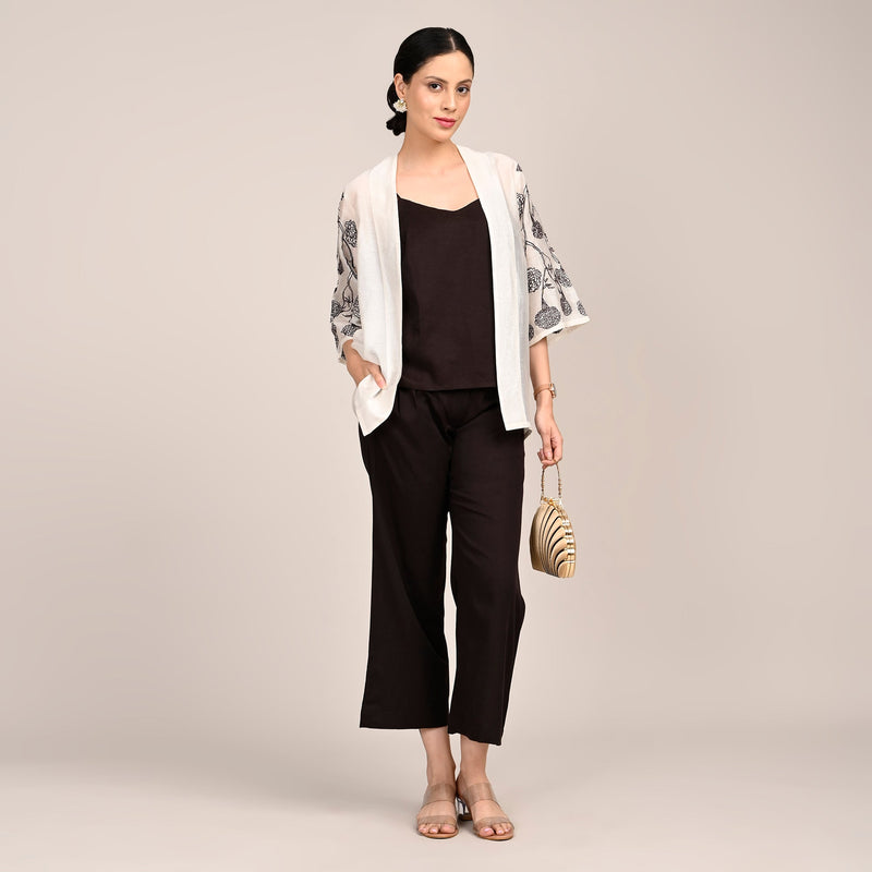 Juniper Overlay With Hand Embroidered Motif - Limited Edition - Pearl White Chanderi Silk