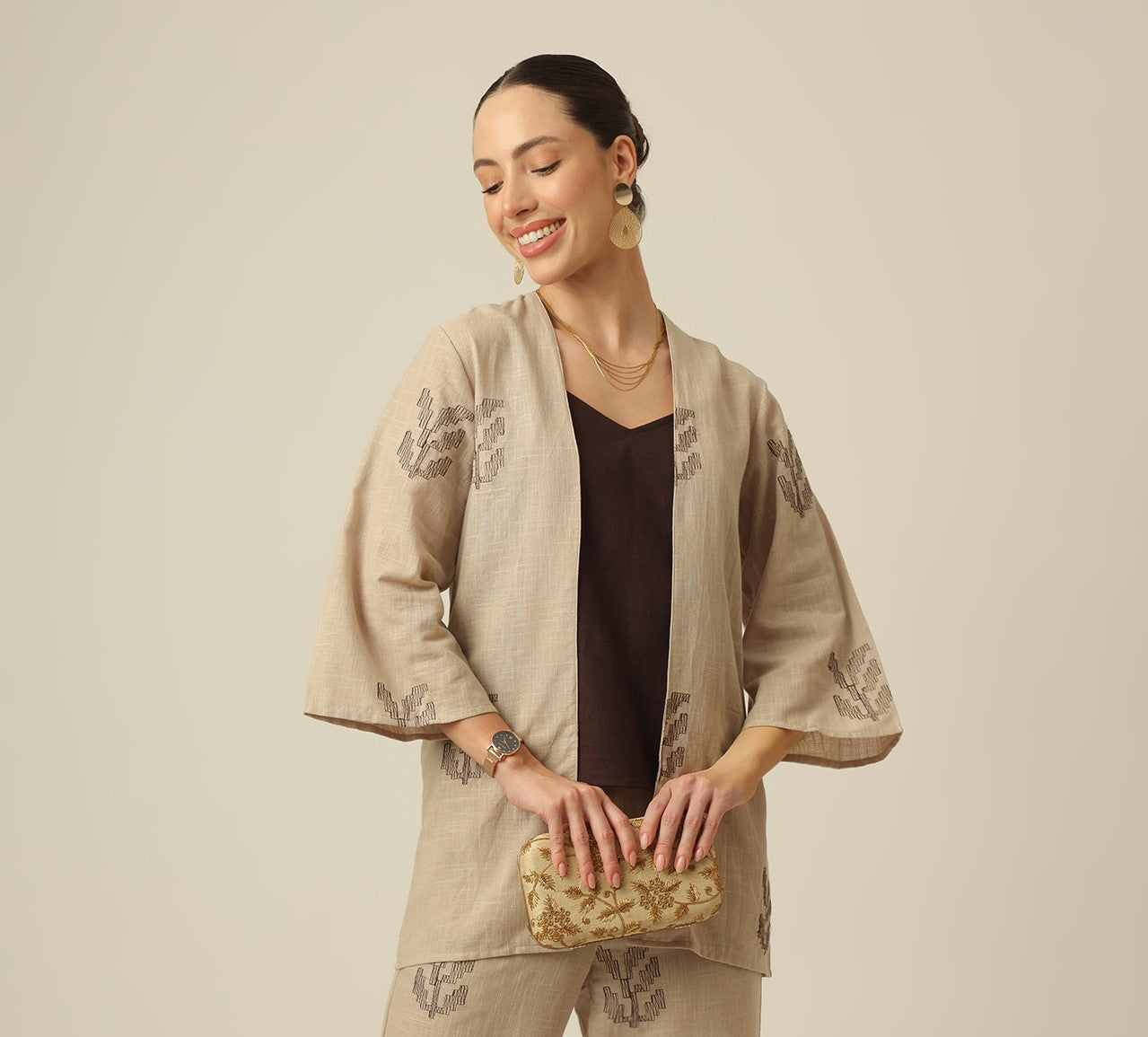 Juniper Overlay - Greige With Embroidery