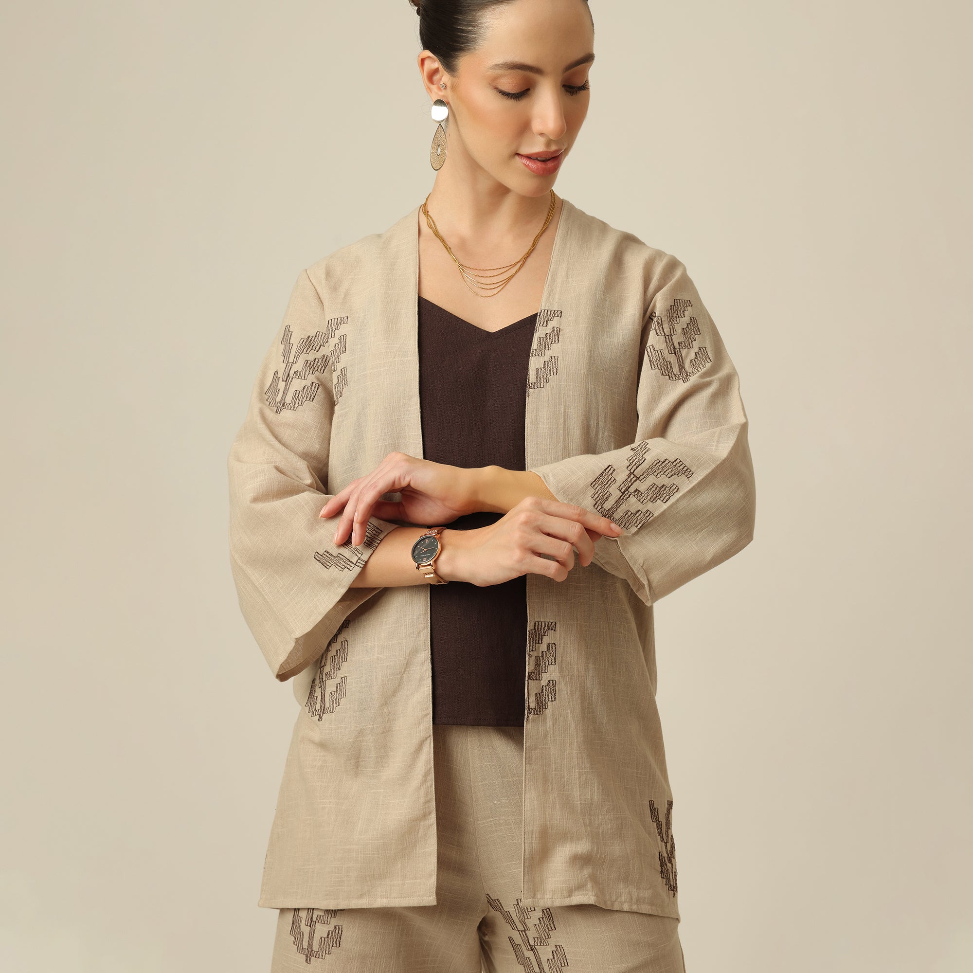Juniper Overlay - Greige With Embroidery