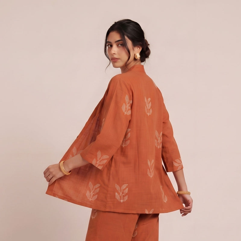 Juniper Set Of 3 - Overlay, Slip Top & Barrel Leg Pants - Orange & Greige With Embroidery