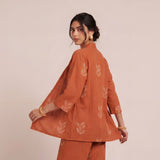 Juniper Set Of 3 - Overlay, Slip Top & Barrel Leg Pants - Orange & Greige With Embroidery