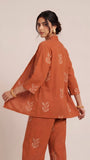 Juniper Set Of 3 - Overlay, Slip Top & Barrel Leg Pants - Orange & Greige With Embroidery