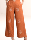 Juniper Set Of 3 - Overlay, Slip Top & Barrel Leg Pants - Orange & Greige With Embroidery