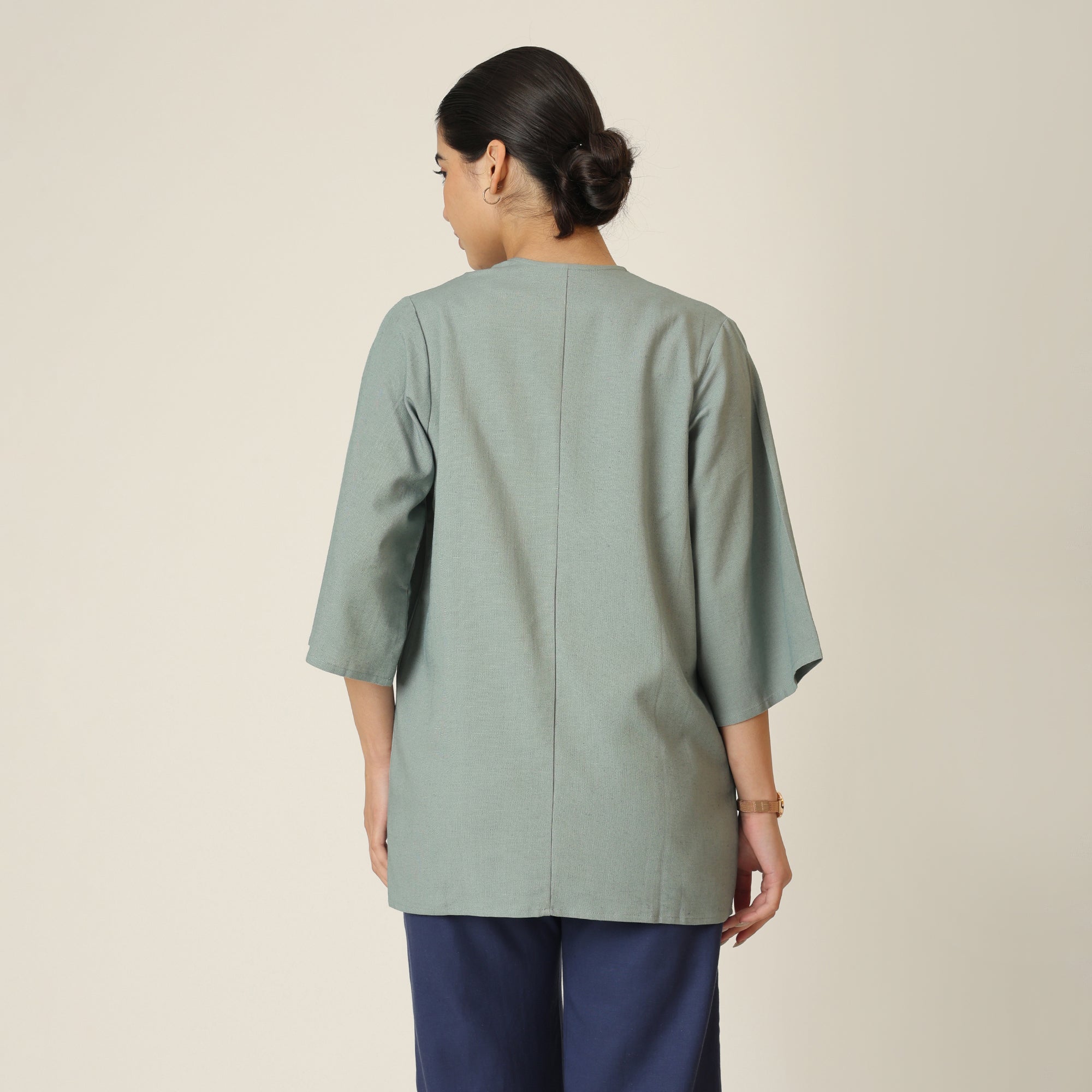 Juniper Set Of 3 - Overlay, Slip Top & Barrel Leg Pants - Agave Green & Navy Blue