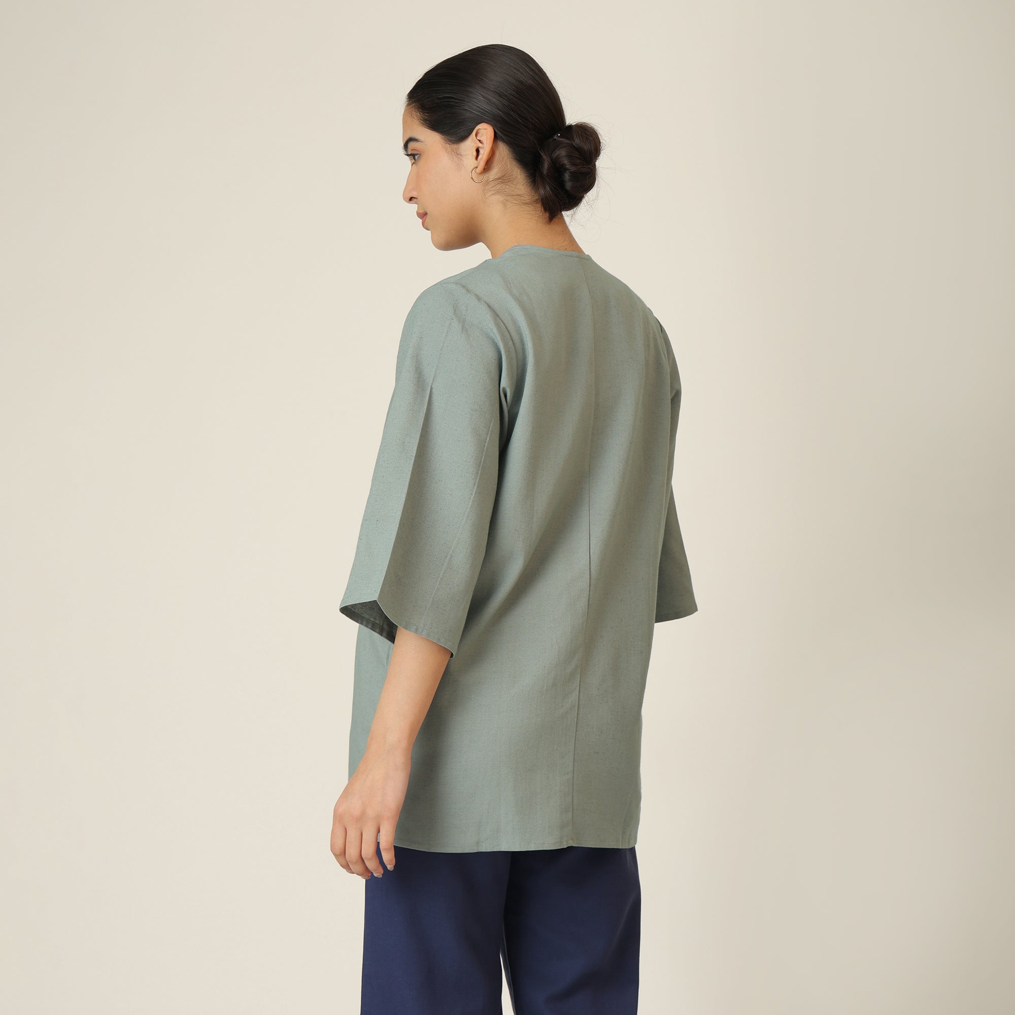 Juniper Set Of 3 - Overlay, Slip Top & Barrel Leg Pants - Agave Green & Navy Blue