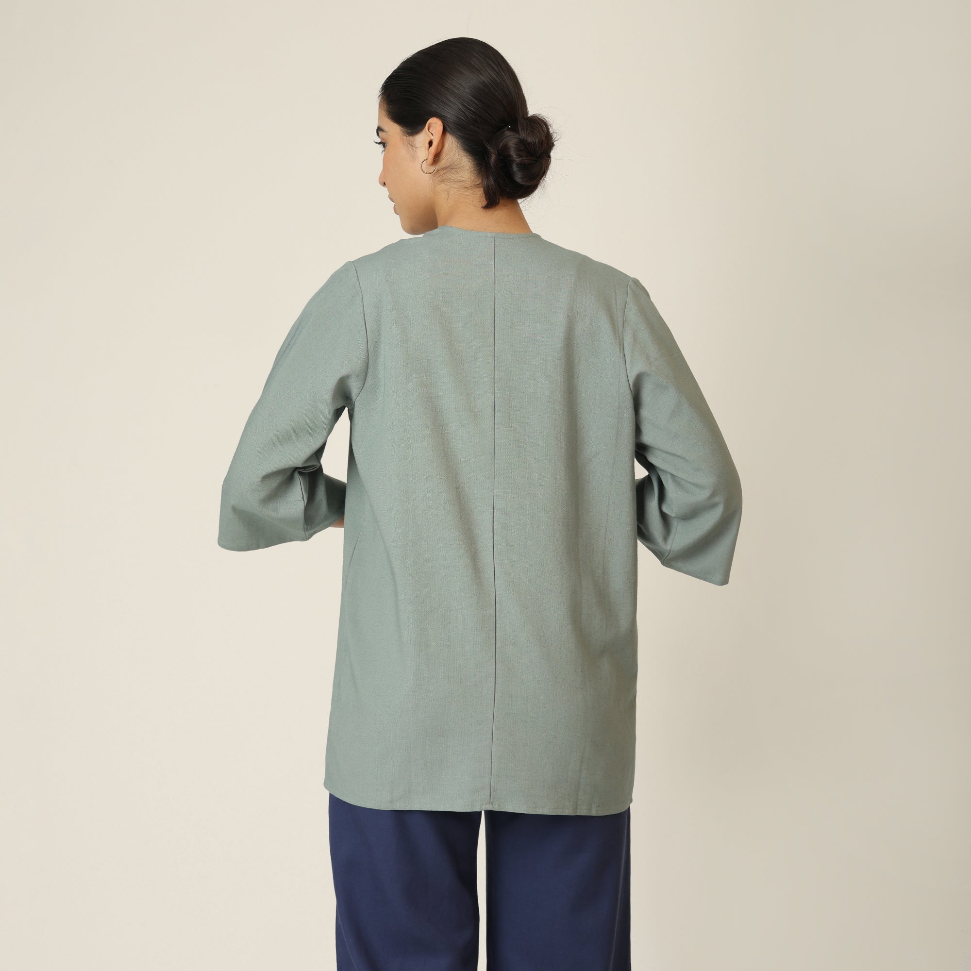 Juniper Set Of 3 - Overlay, Slip Top & Barrel Leg Pants - Agave Green & Navy Blue