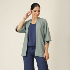 Juniper Set Of 3 - Overlay, Slip Top & Barrel Leg Pants - Agave Green & Navy Blue