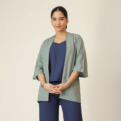 Juniper Set Of 3 - Overlay, Slip Top & Barrel Leg Pants - Agave Green & Navy Blue