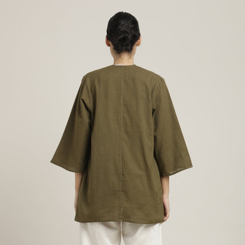 Juniper Set Of 3 - Overlay, Slip Top & Barrel Leg Pants - Olive Green & Ecru