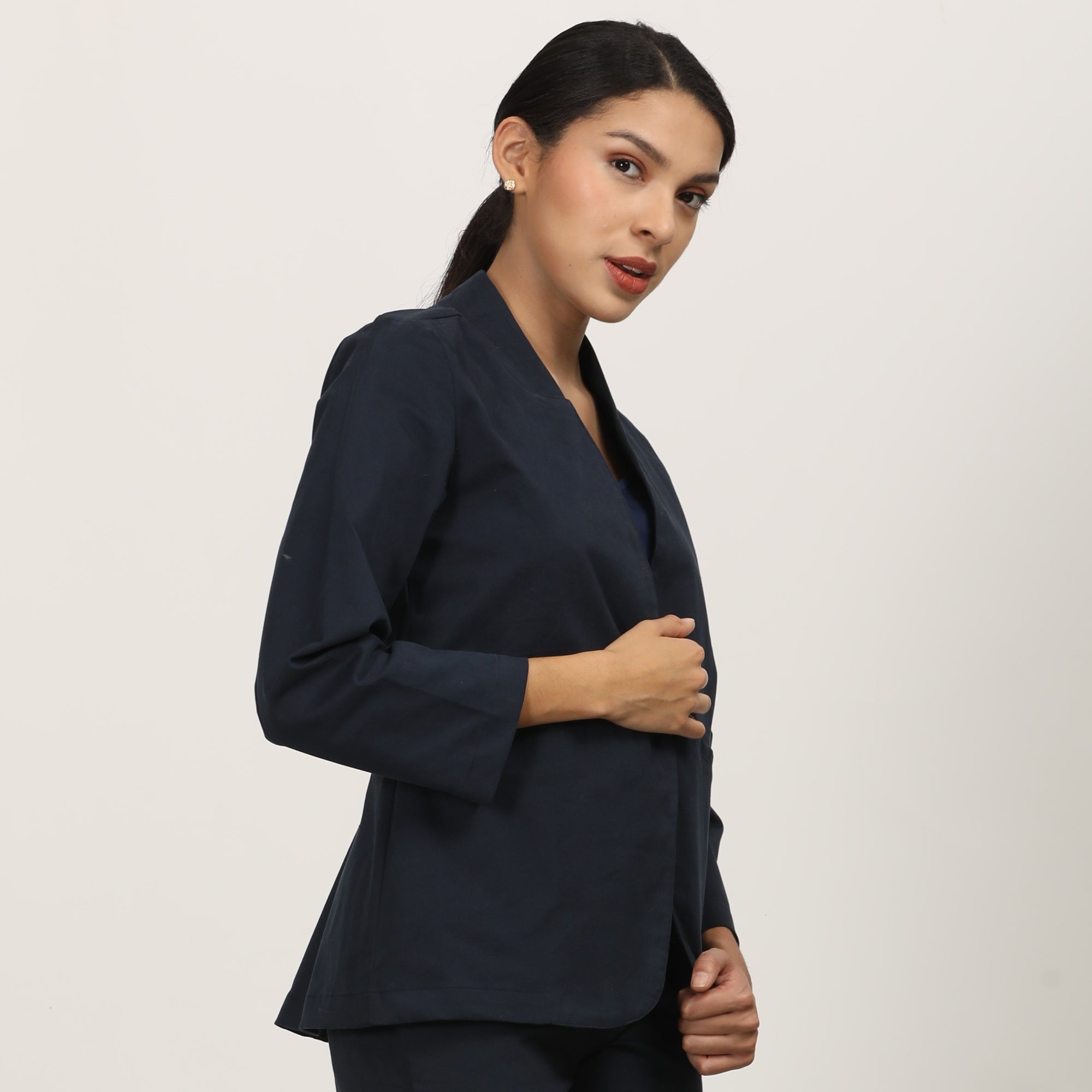 Aruku Stand Collar Blazer - Navy Blue