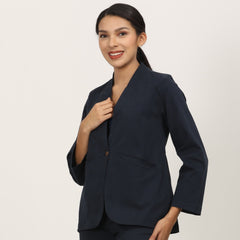 Aruku Stand Collar Blazer - Navy Blue