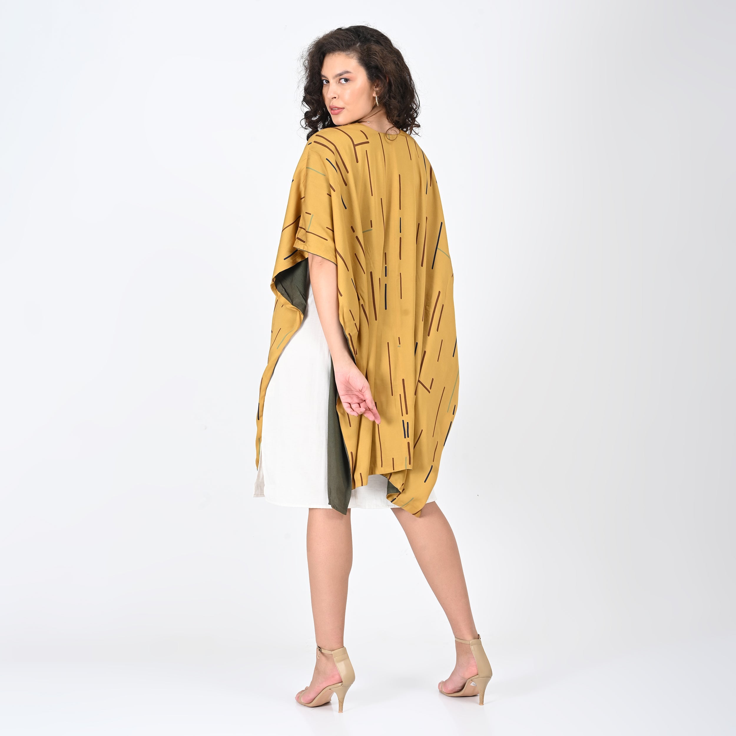 Alecia Set Of 2 - Reversible Cape & Dress - Mustard Cedar Print & Ecru - Limited Edition