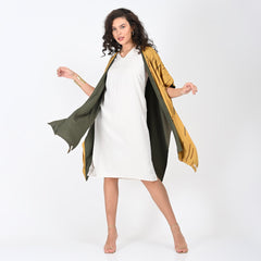 Alecia Set Of 2 - Reversible Cape & Dress - Mustard Cedar Print & Ecru - Limited Edition