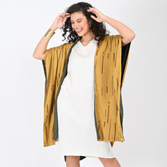 Reversible Cape - Mustard Cedar Print & Olive - Limited Edition