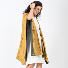 Reversible Cape - Mustard Cedar Print & Olive - Limited Edition