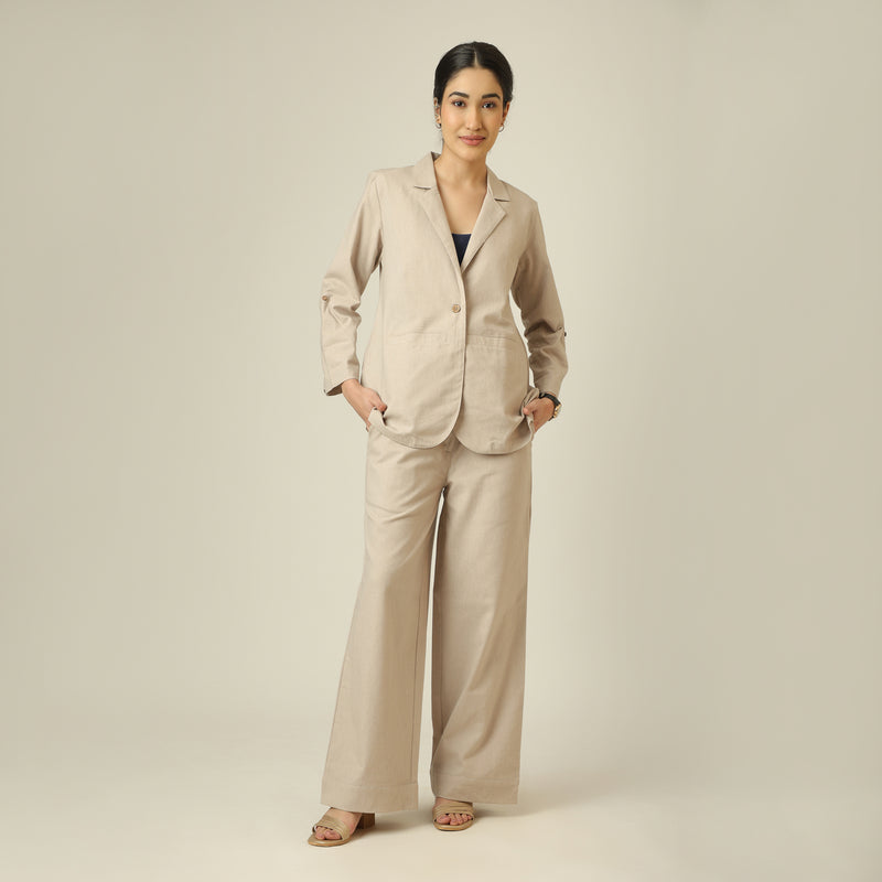 Bruna Linen 2 Piece Set Of Blazer & Pants - Greige