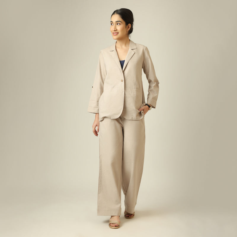 Bruna Linen 2 Piece Set Of Blazer & Pants - Greige