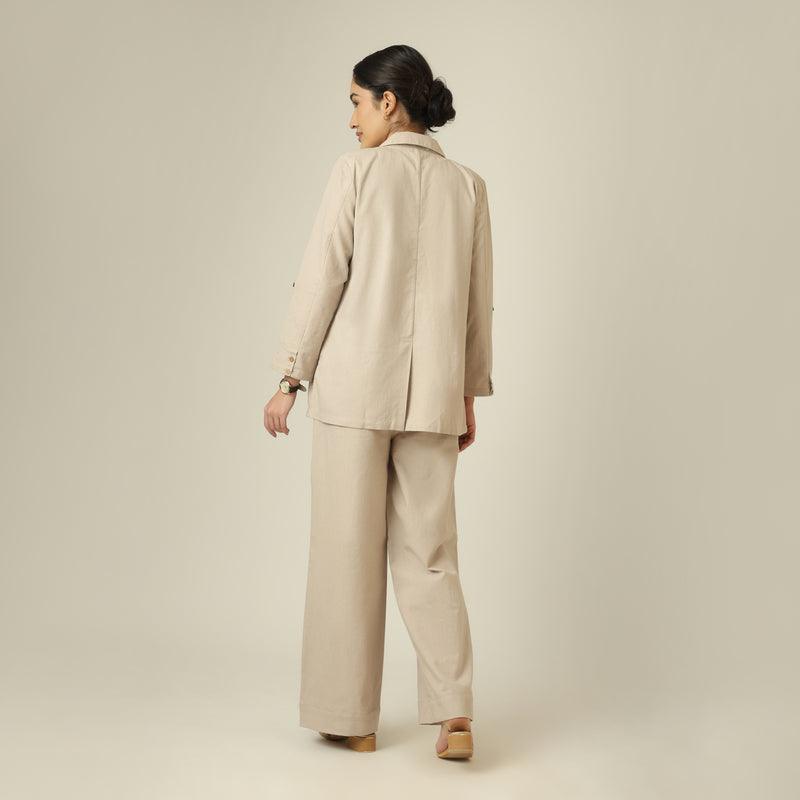 Bruna Linen 2 Piece Set Of Blazer & Pants - Greige