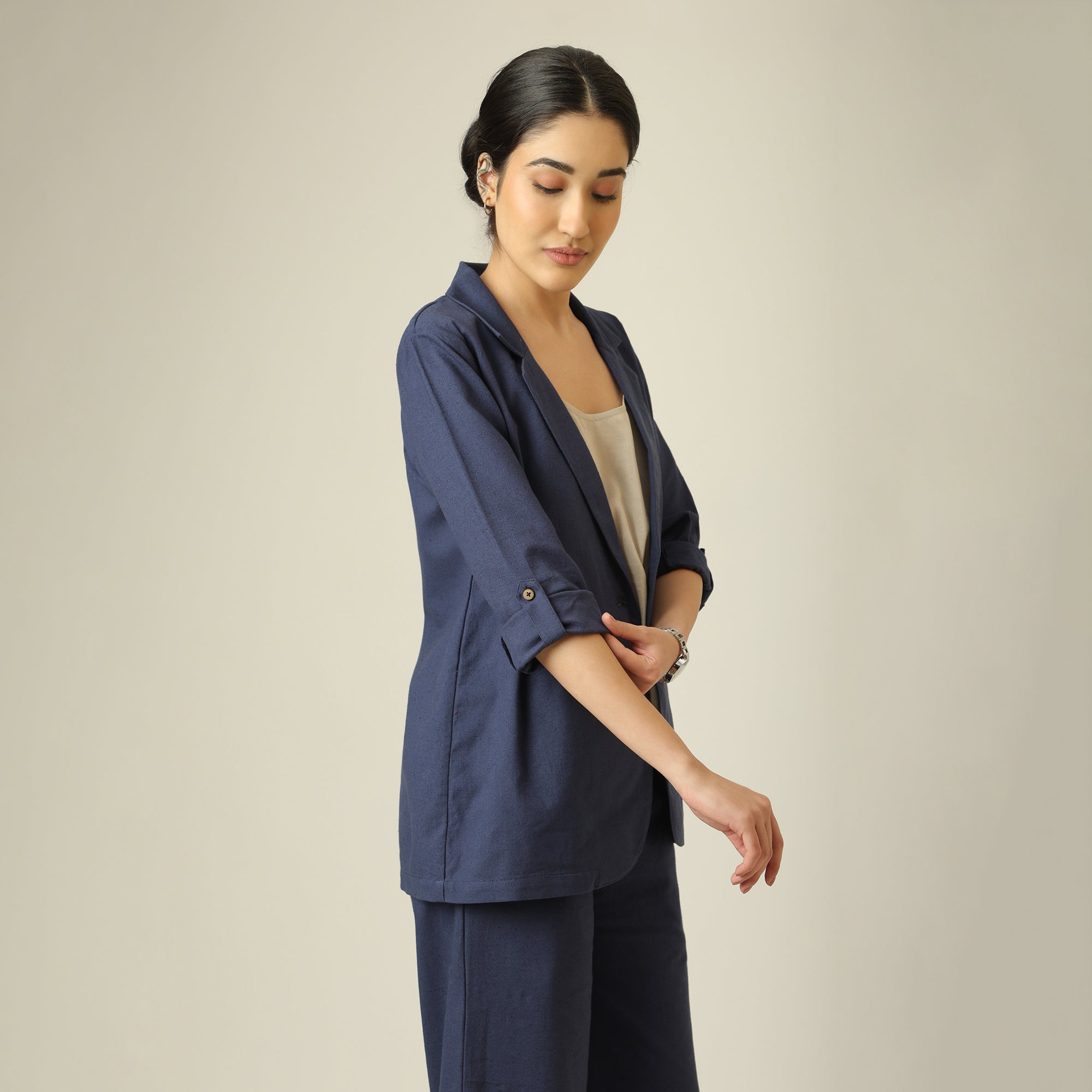 Bruna Linen Blazer - Navy Blue