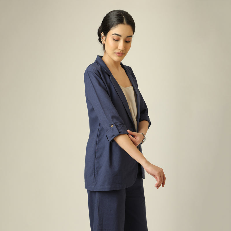 Bruna Linen 2 Piece Set Of Blazer & Pants - Navy