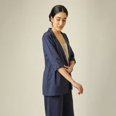 Bruna Linen Blazer - Navy Blue